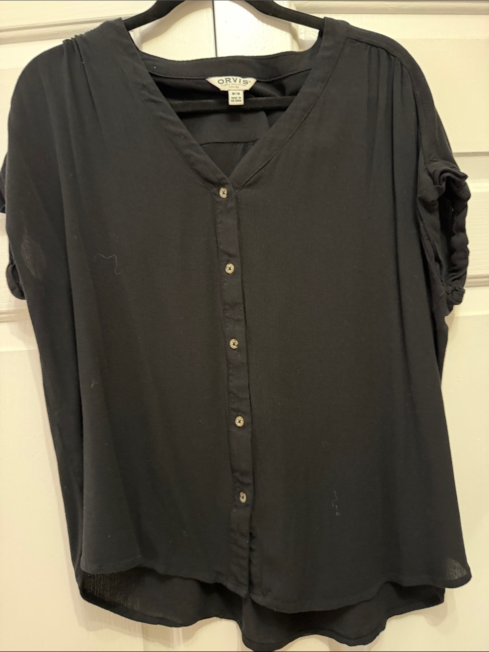 Orvis Black V-Neck Button Down Women's Top